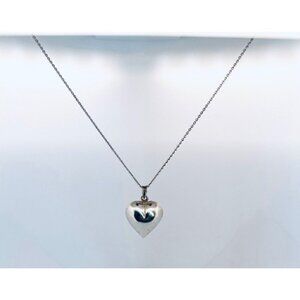 Estate 925 Sterling Silver Puffy Heart Pendant Necklace – Vintage Solid Charm